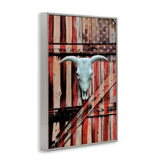 Stupell Industries Patriotic Cow Skull Framed Giclee Art Gray {4}