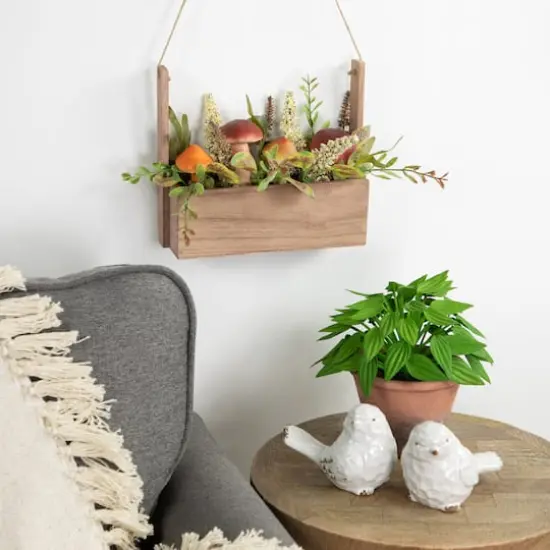 19" Mushroom & Foliage Wooden Fall Harvest Hanging Basket {3}