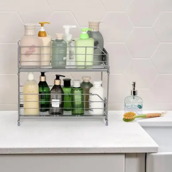 NEX™ 14" 2-Tier Under Sink Rack Organizer with Sliding Drawers, 2ct. Silver {7}