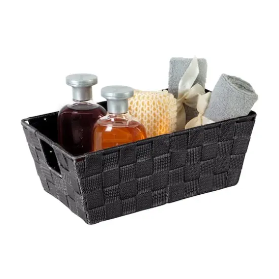 Simplify Small Black Woven Storage Shelf Bin {3}