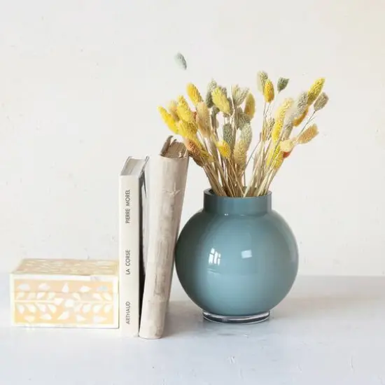 Hello Honey&reg; 7.25" Blue Round Glass Opaque Vase {3}