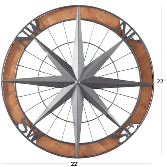 Grey Metal Nautical Compass Wall Decor, 22" x 2" x 22" {6}