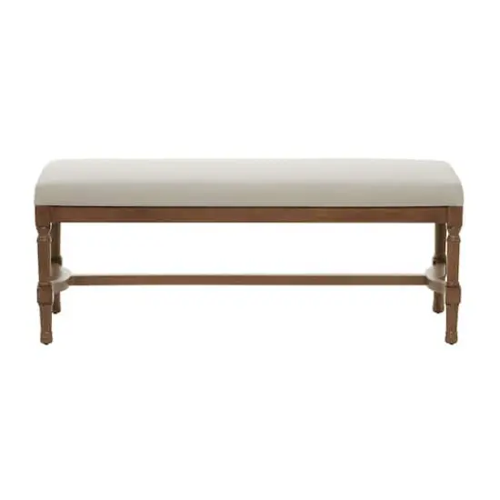 Brown Wood & Linen Traditional Bench {5}