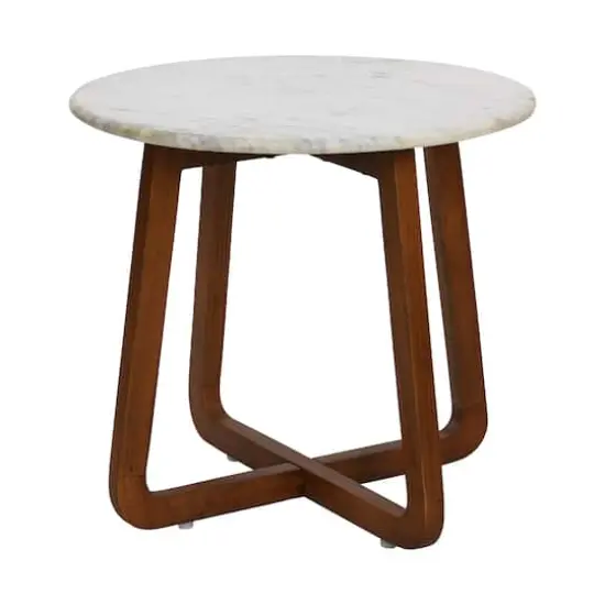 Hello Honey&reg; Modern Bohemian Marble & Wood Round End Table Walnut Finish {1}