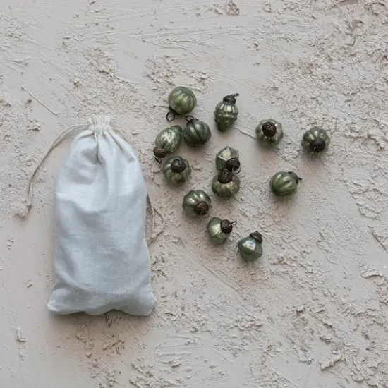 Hello Honey&reg; 36 Pack 1" Olive Green Embossed Mercury Glass Ornaments in Muslin Bag {3}