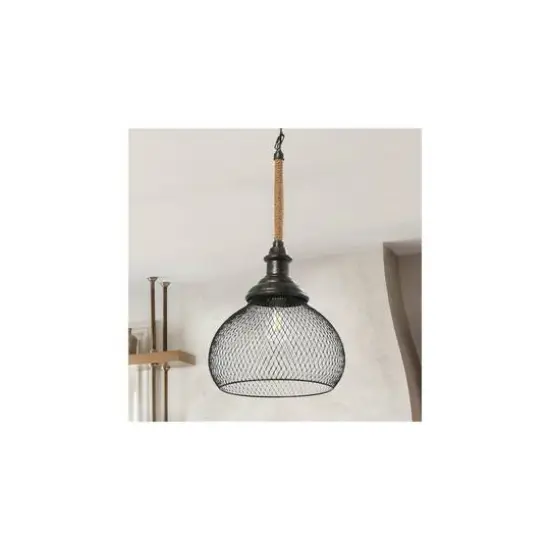Hello Honey® Robert Stevenson Lighting Martha 26" Black Woven Metal & Natural Rope Ceiling Light {5}