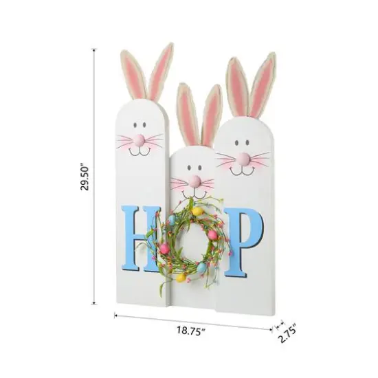 Glitzhome® 29.5" Easter Bunny Family HOP Wooden Porch Sign {8}