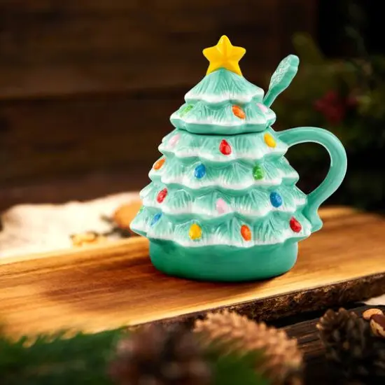 Seafoam Lidded Nostalgic Tree Mug with Spoon {4}