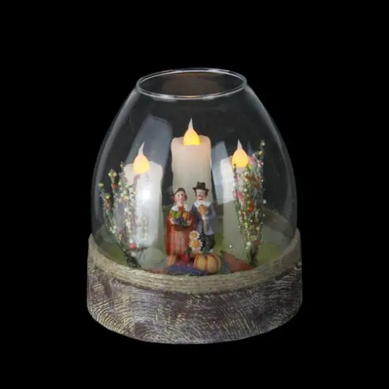 5" Glass Pilgrim Figurine Flickering Candle Thanksgiving Jar {3}