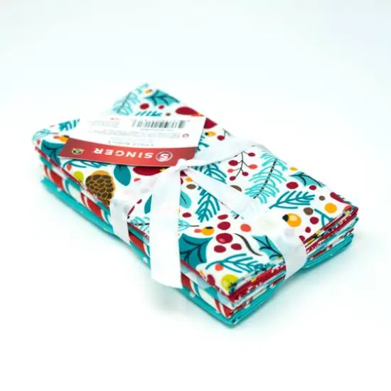 SINGER Christmas Floral Aqua 5 Piece Fat Quarter Bundle {1}