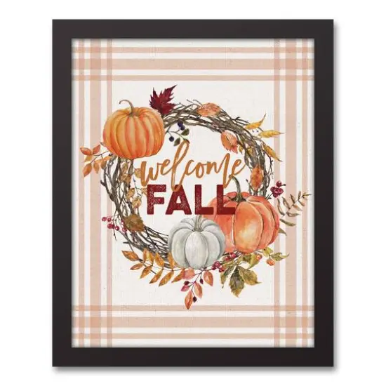 Welcome Fall Pumpkin Canvas Wall Art with Black Frame {1}