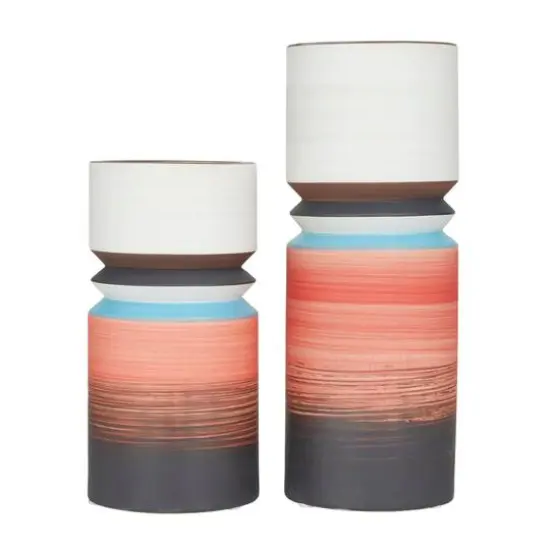Set of 2 Multi Stoneware Modern Vase, 14" x 5" x 5" {6}