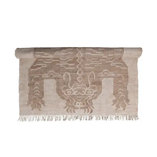 Hello Honey&reg; Natural and Brown Cotton and Jute Rug with Tiger and Tassels, 9ft. x 6ft. {7}