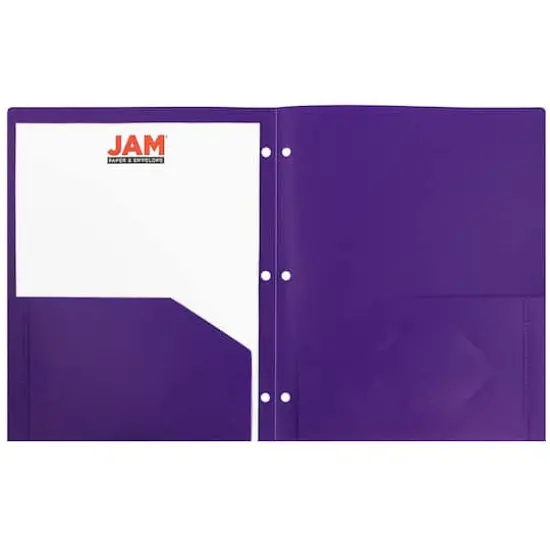 JAM Paper 3-Hole Heavy Duty Plastic Pocket Folder, 6ct. Purple {5}