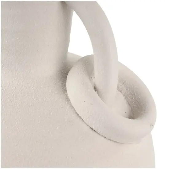 13" Ceramic Textured Vase with Ring Handles White {4}