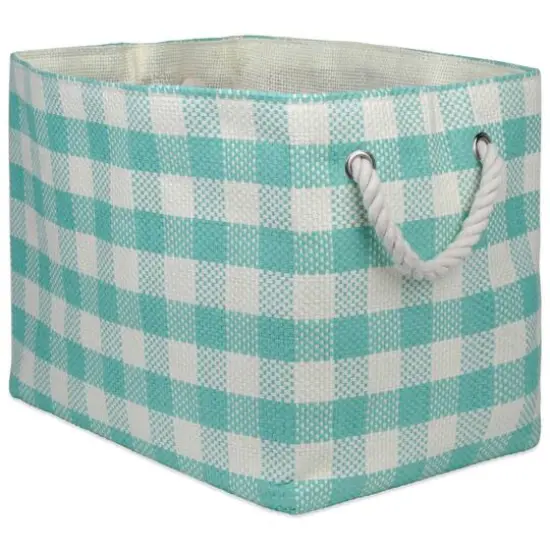 DII&reg; Medium Aqua Checked Rectangle Woven Paper Basket {1}