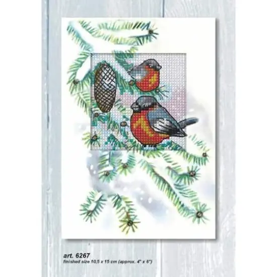 Orchidea Complete Counted Cross Stitch Kit - Greetings Card Bullfinches {3}