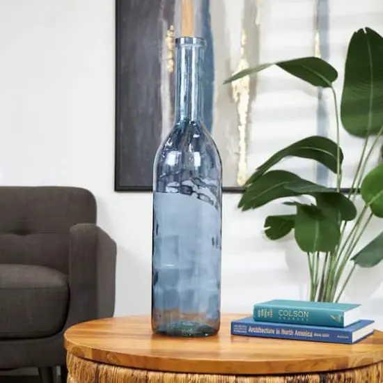 30" Blue Recycled Glass Tall Spanish Bottleneck Vase {7}