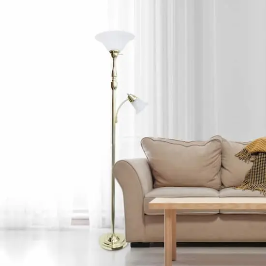 Lalia Home Torchiere Floor Lamp with Reading Light Gold/White Shades {3}