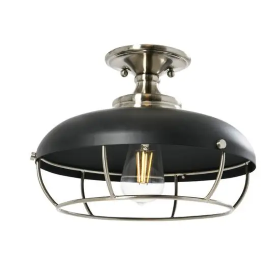 Hello Honey&reg; 13" Wide Caged Dome Metal Semi-Flush Mount Ceiling Light Brushed Nickel and Matte Black {8}