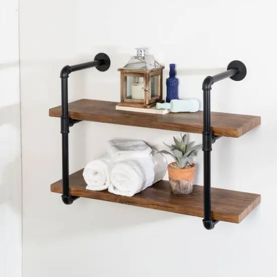 Honey Can Do Black 2-Tier Industrial Wall Shelf {4}