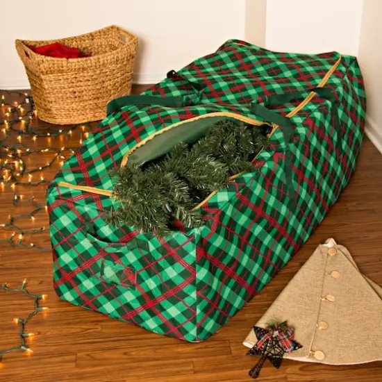 Honey Can Do 63'' Plaid Rolling Tree Storage Bag {1}