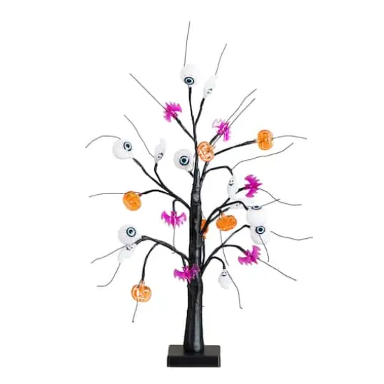 2ft. Pre-Lit Artificial Halloween Eyeballs, Ghosts, Bats & Pumpkins 24 LED Lighted Ornament Tree {1}