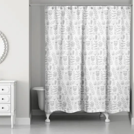Mod Gray Florals 71" x 74" Shower Curtain {3}