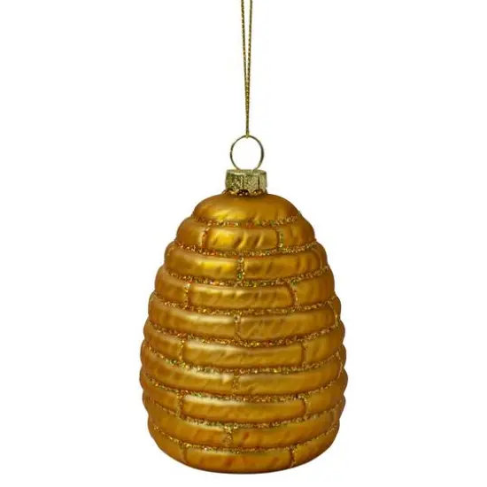 3.5" Gold Holiday Collections Glass Beehive Christmas Ornament {4}