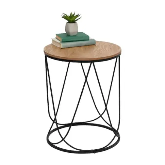 Honey Can Do 24" Round Side Table with Natural Top {1}