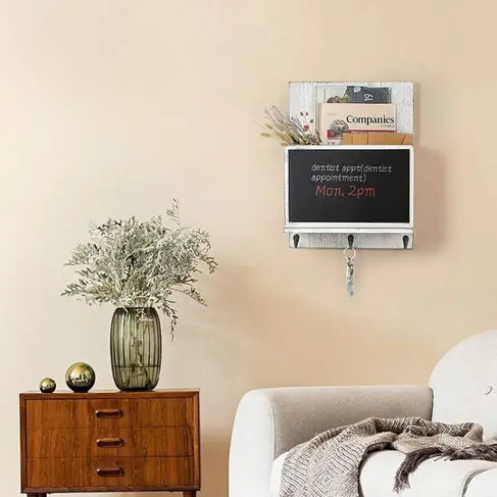 NEX&trade; 16" Gray White Wall-Mounted Key & Mail Holder with Chalkboard {6}