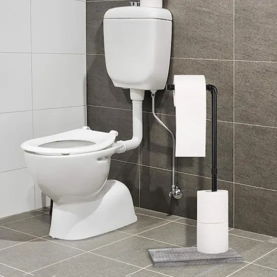 NEX&trade; Freestanding Iron Pipe Toilet Paper Holder with Solid Wood Base Gray white {8}