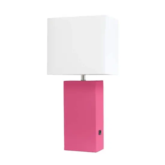 Lalia Home Lexington 21" Leather Table Lamp with USB Charging Port Hot Pink {1}