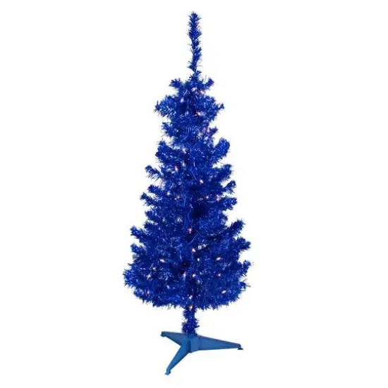 4ft. Pre-Lit Blue Artificial Tinsel Christmas Tree, Clear Lights {1}
