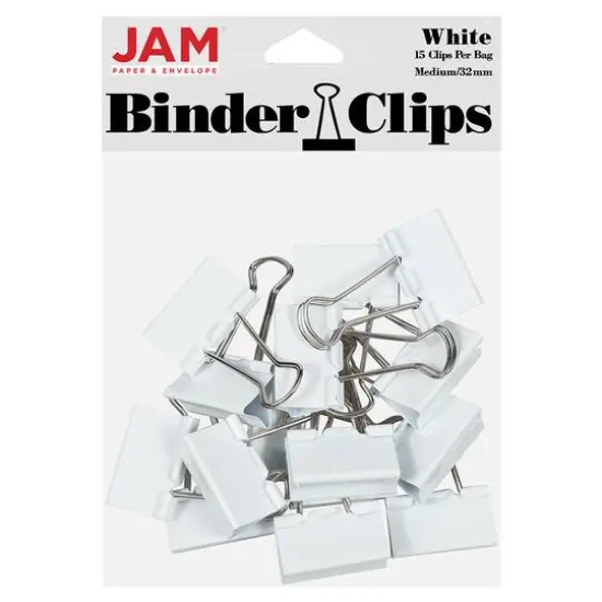 JAM Paper 1.25" Binder Clips, 15ct. White {1}