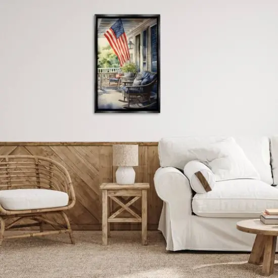 Stupell Industries Porch with American Flag Floater Framed Art Black {3}