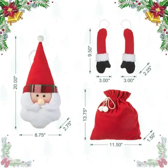 Glitzhome&reg; 20" Jumbo Christmas Fabric Santa Ornament Set {9}
