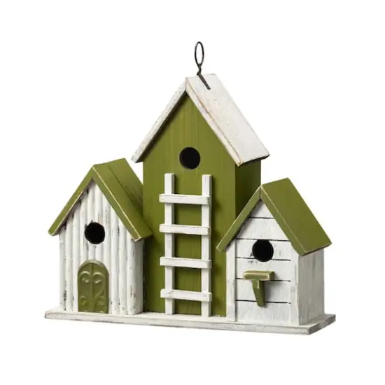 Glitzhome&reg; 14.75" Distressed Wood Villa Birdhouse with 3D Ladder {1}