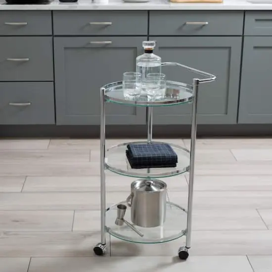 Organize It All Chrome 3-Tier Circular Tempered Glass Rolling Serving Cart {4}