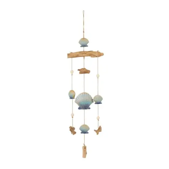 3ft. Blue Ceramic Shell Handmade Ombre Windchime with Driftwood & Bead Accents {1}
