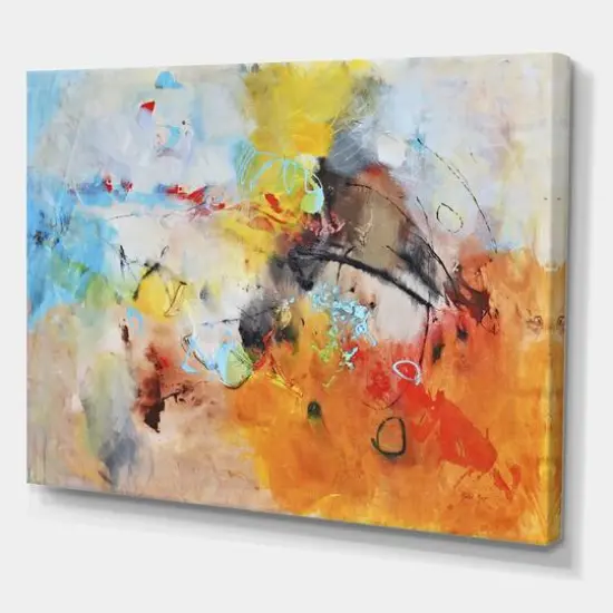 Designart - Blue And Yellow Color Spatters II - Modern & Contemporary Canvas Art Print {2}