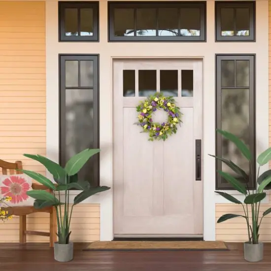 24'' Green and Purple Lavender Floral Spring Wreath {3}