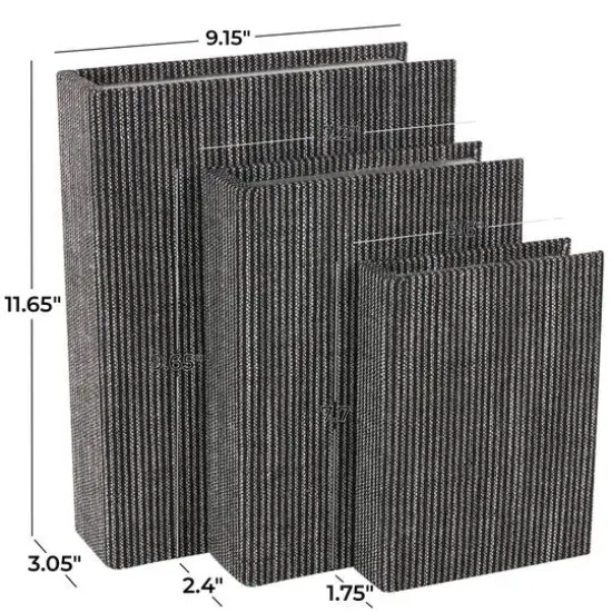 Black Fabric Faux Book Storage Decorative Box with White Sewn Pattern Set {8}