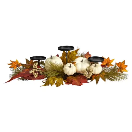 22" Pumpkin And Maple Leaf Autumn Candelabrum Arrangement {1}