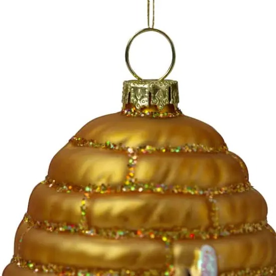 3.5" Gold Holiday Collections Glass Beehive Christmas Ornament {5}