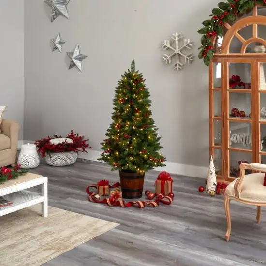 5ft. Pre-Lit Colorado Aspen Artificial Christmas Tree in Decorative Planter, White LED Lights {10}