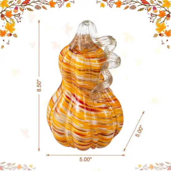 Glitzhome&reg; 8.5" Fall Multi Stripes Glass Gourd {9}