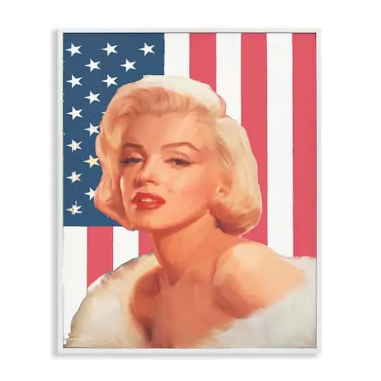 Stupell Industries Vintage Americana Icon Marilyn over US Flag Framed Giclee Art White {1}