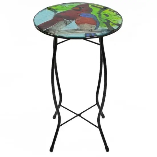 19" Blue & Red Cardinal Glass Patio Side Table {1}