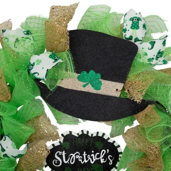24" Happy St. Patrick's Day Ribbon Wreath with Leprechaun Hat {7}